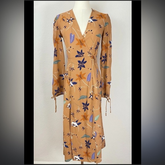 Urban Outfitters 'Audrey' orange floral tie waist midi wrap dress size xs p - Picture 2 of 10